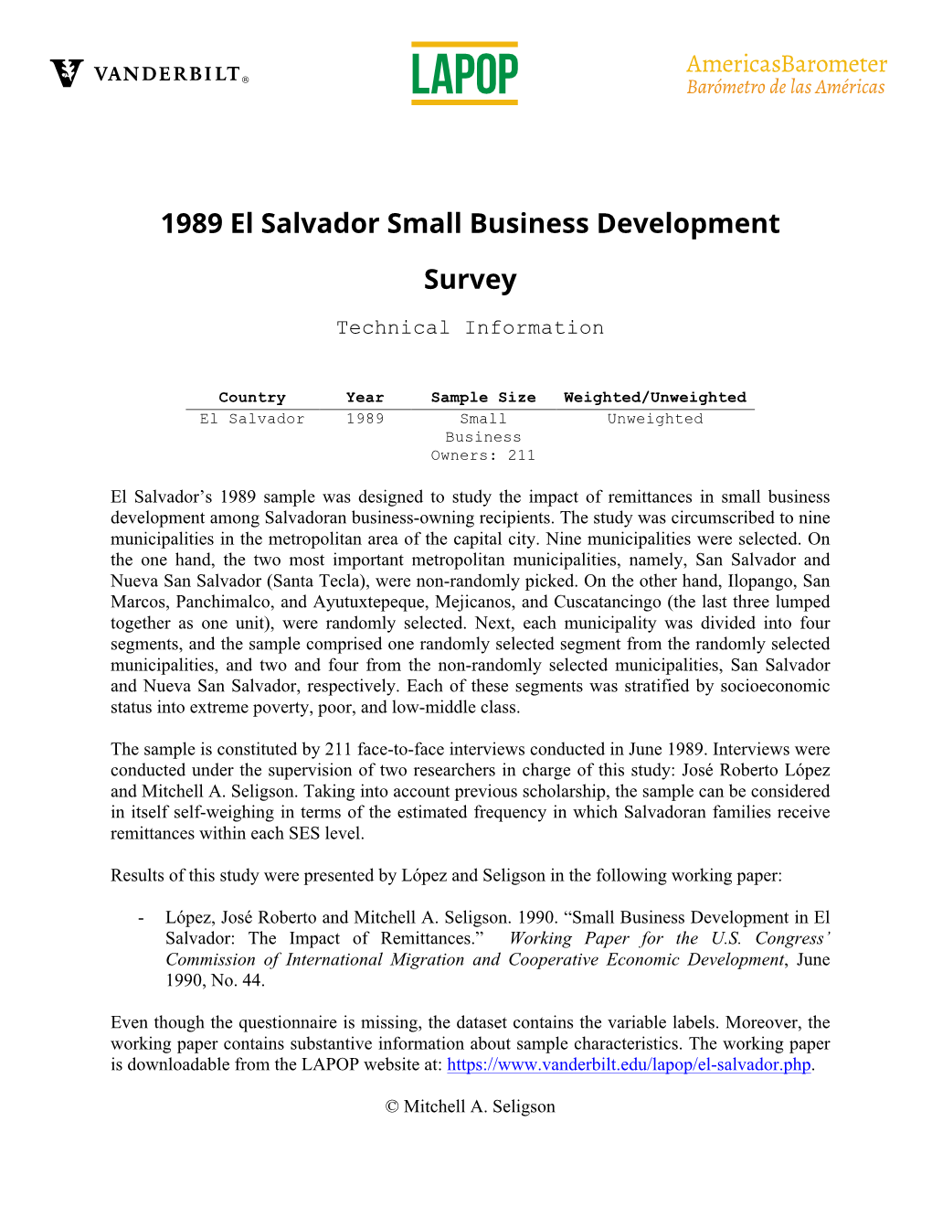 1989 El Salvador Small Business Development Survey