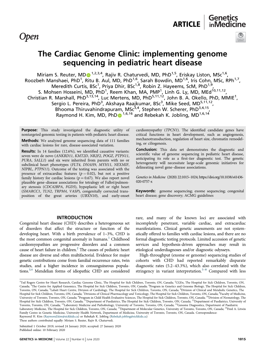 Implementing Genome Sequencing in Pediatric Heart Disease