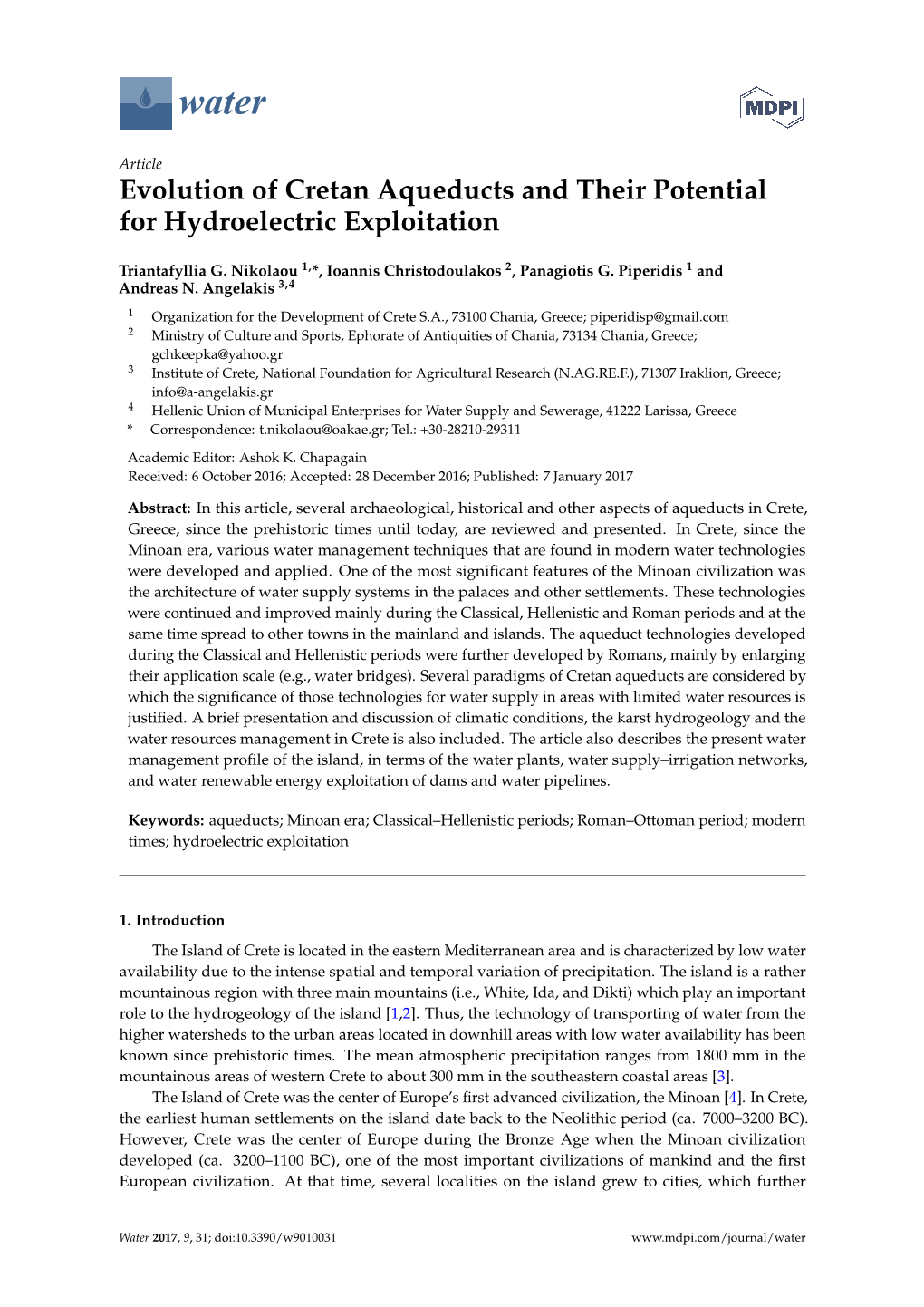 Evolution of Cretan Aqueducts and Their Potential for Hydroelectric Exploitation