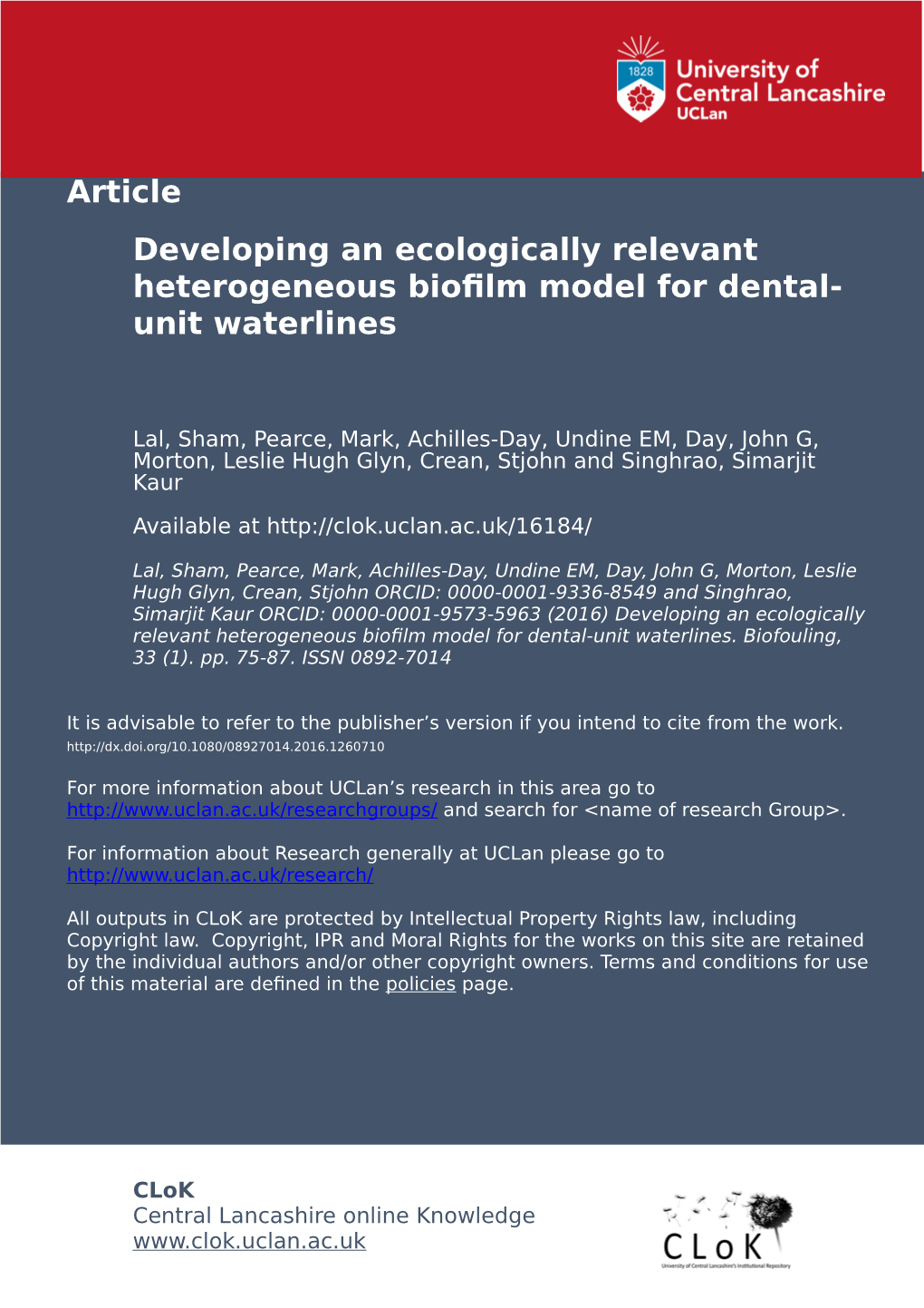 Developing an Ecologically Relevant Heterogeneous Biofilm Model for Dental- Unit Waterlines