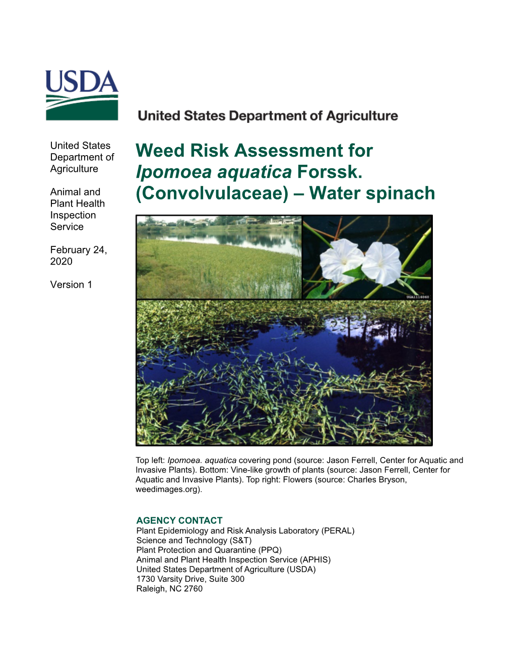 Weed Risk Assessment for Ipomoea Aquatica Forssk. (Convolvulaceae) – Water Spinach