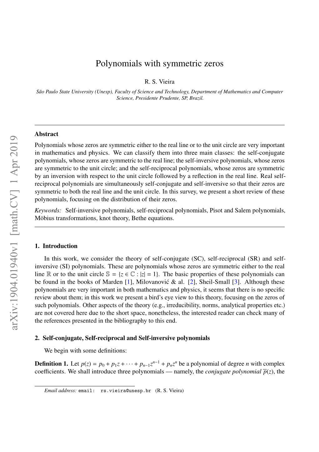 Polynomials with Symmetric Zeros