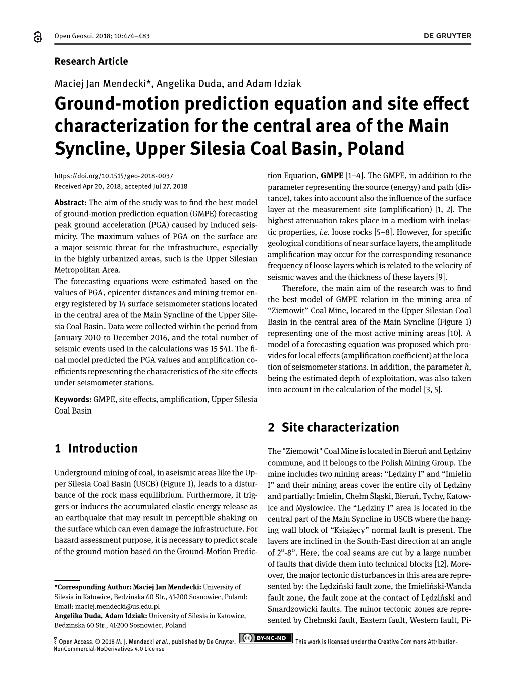 Ground-Motion Prediction Equation and Site Effect Characterization For