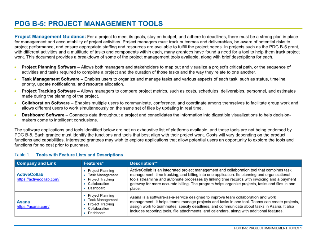 PDG B-5 Project Management Tools