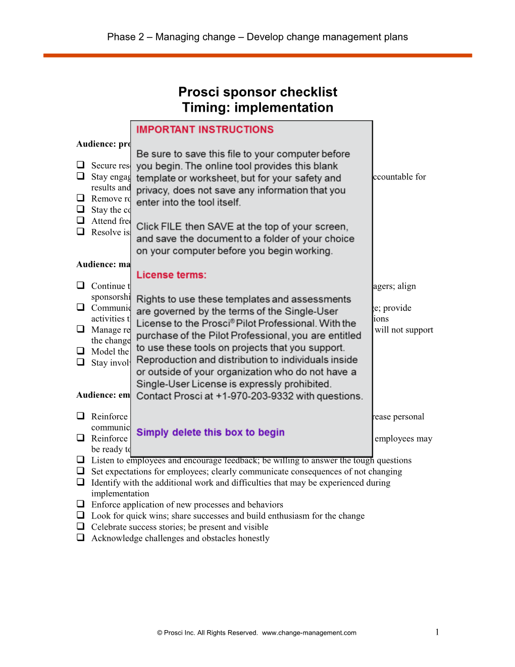 Sponsor Implementation Checklist