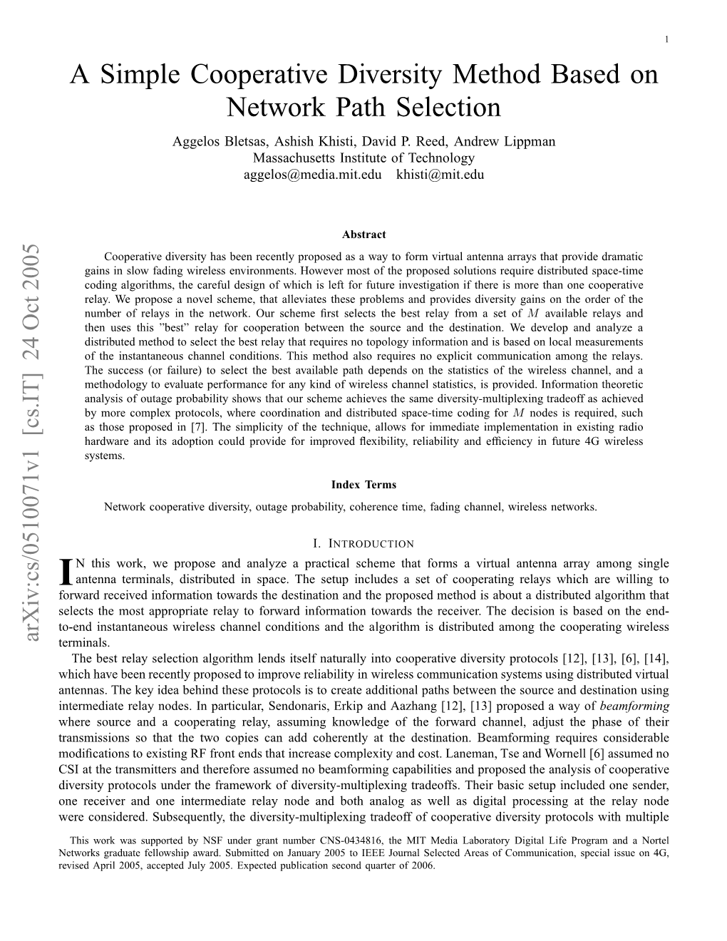 A Simple Cooperative Diversity Method Based on Network Path