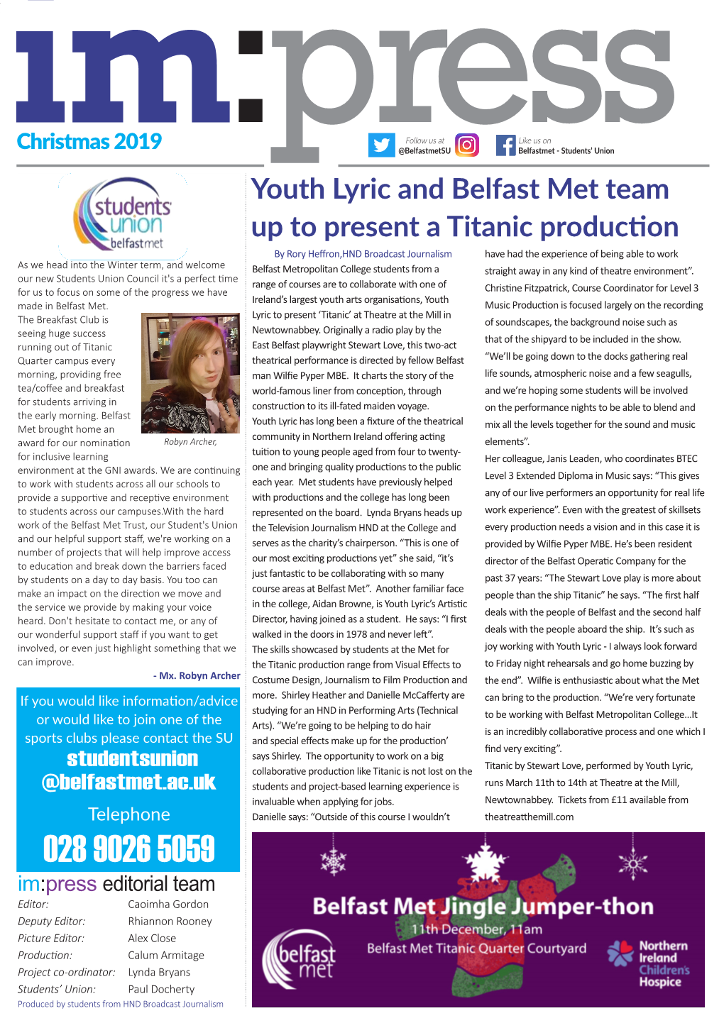 Youth Lyric and Belfast Met Team up to Present a Titanic Production