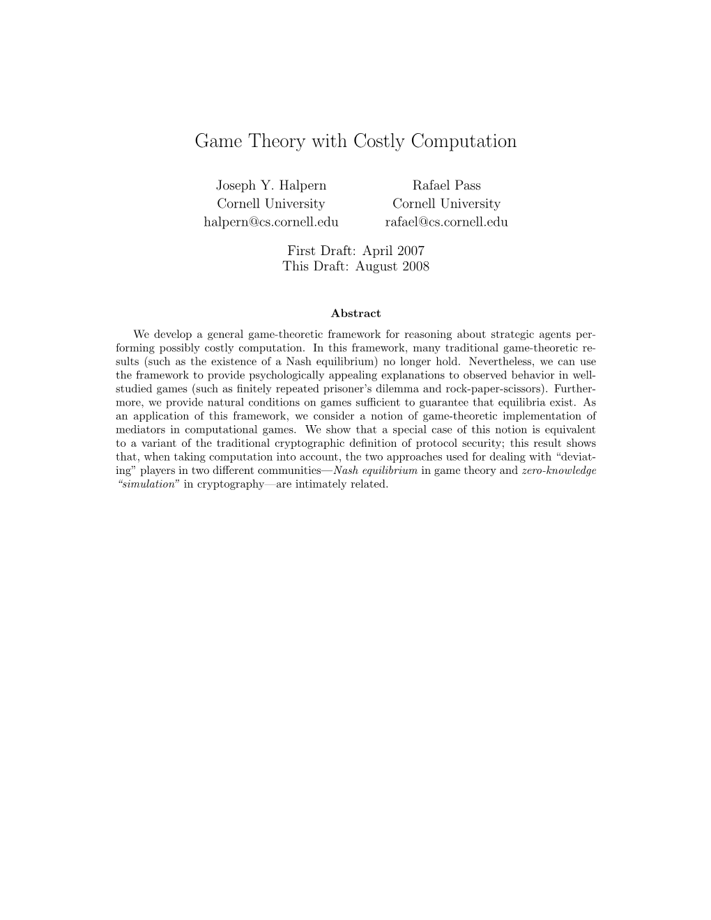 Game Theory with Costly Computation
