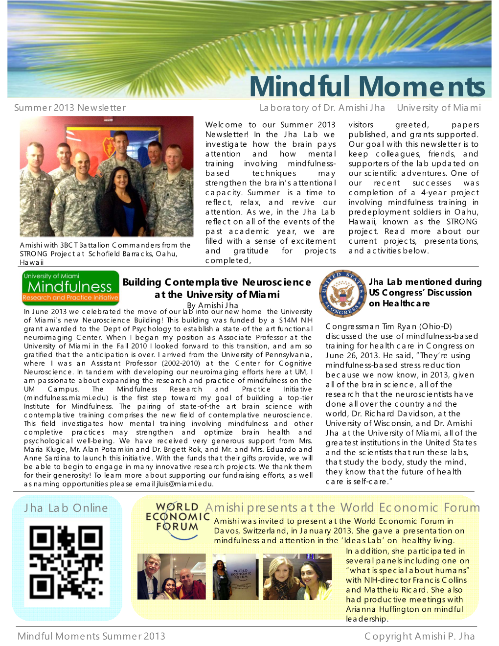 Mindful Moments Summer 2013 Newsletter Laboratory of Dr