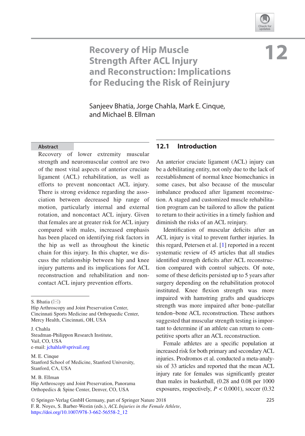 Recovery of Hip Muscle Strength After ACL Injury and Reconstruction 227