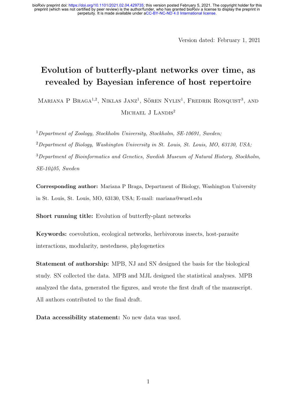 Evolution of Butterfly-Plant Networks Over Time, As Revealed by Bayesian