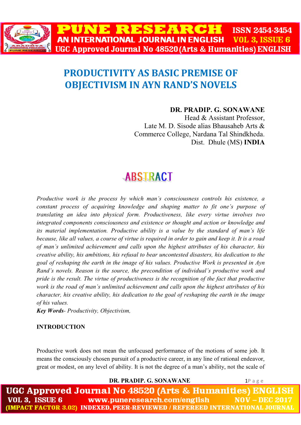 Productivity As Basic Premise of Objectivism in Ayn Rand's Novels