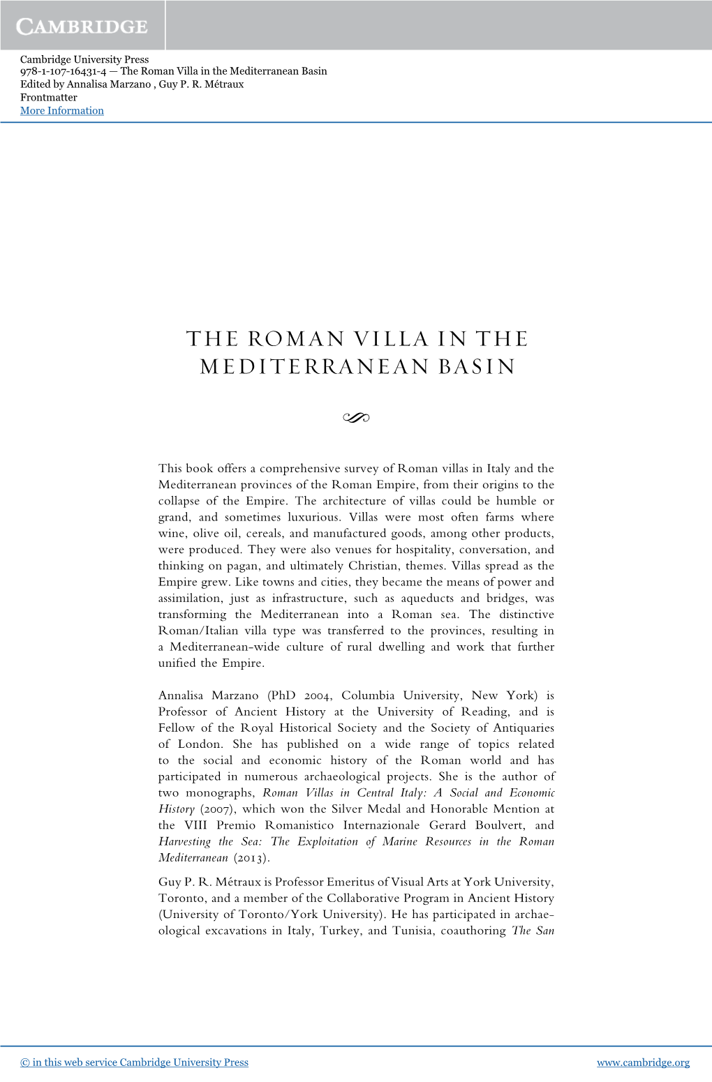 The Roman Villa in the Mediterranean Basin Edited by Annalisa Marzano , Guy P