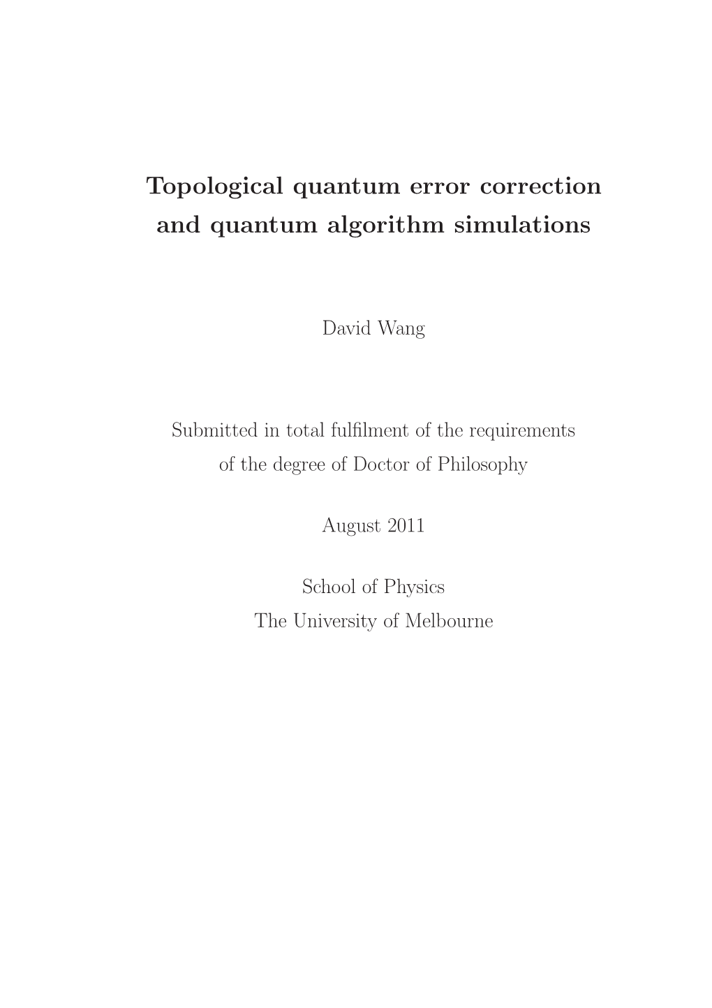 Topological Quantum Error Correction and Quantum Algorithm Simulations