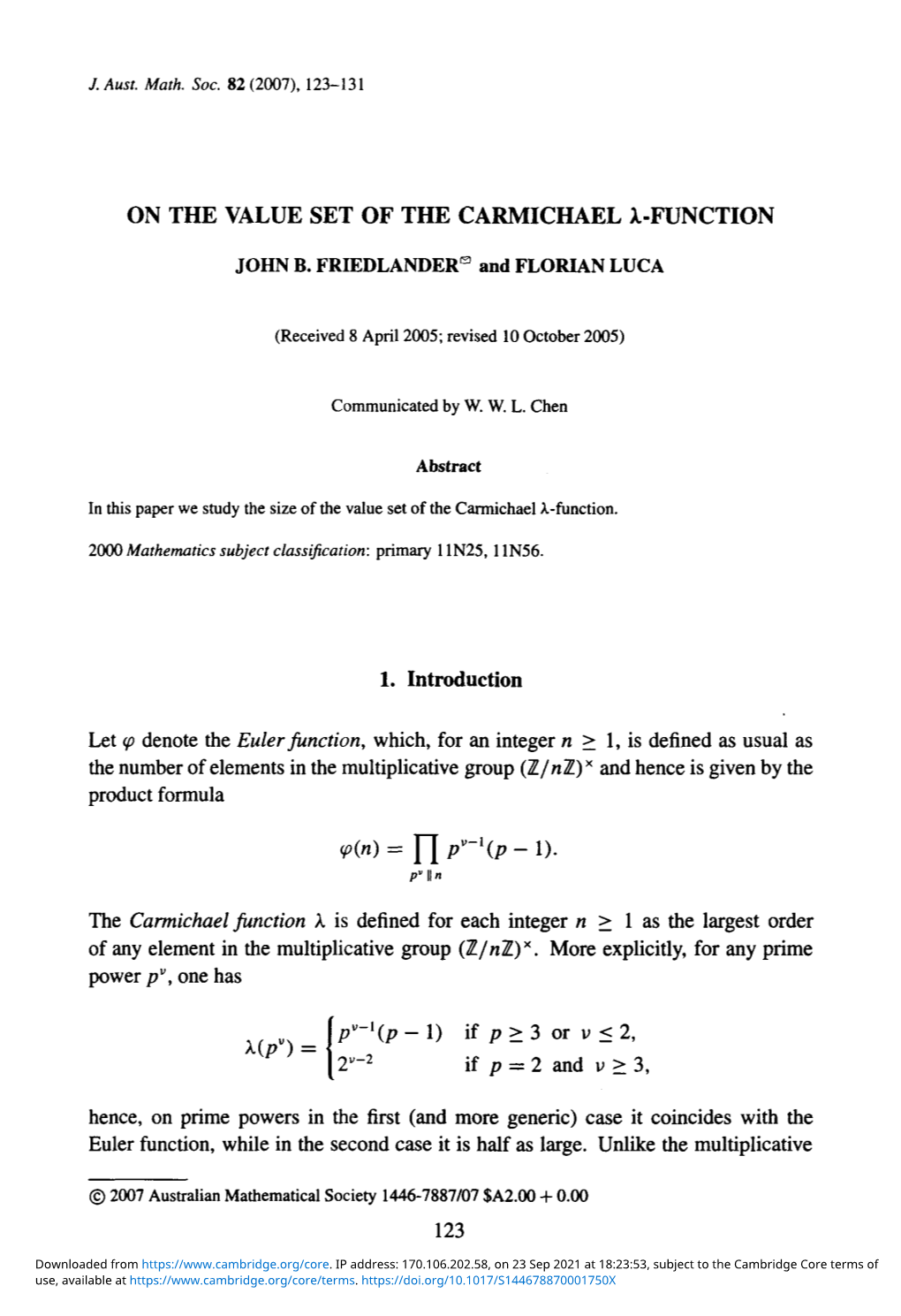 On the Value Set of the Carmichael Λ-Function