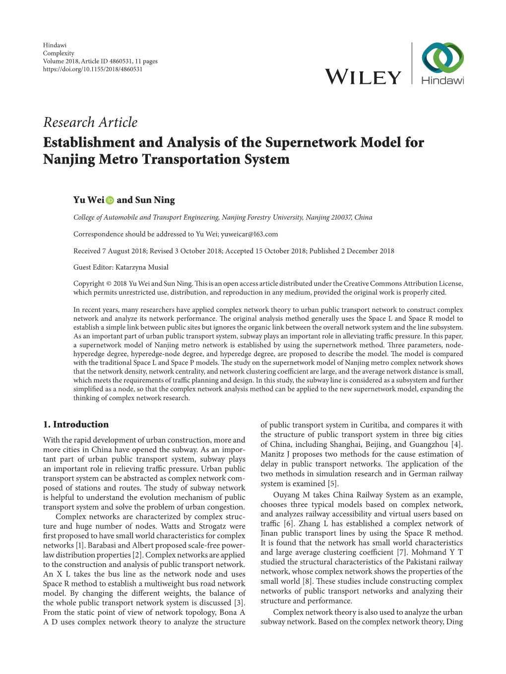 Establishment and Analysis of the Supernetwork Model for Nanjing Metro Transportation System
