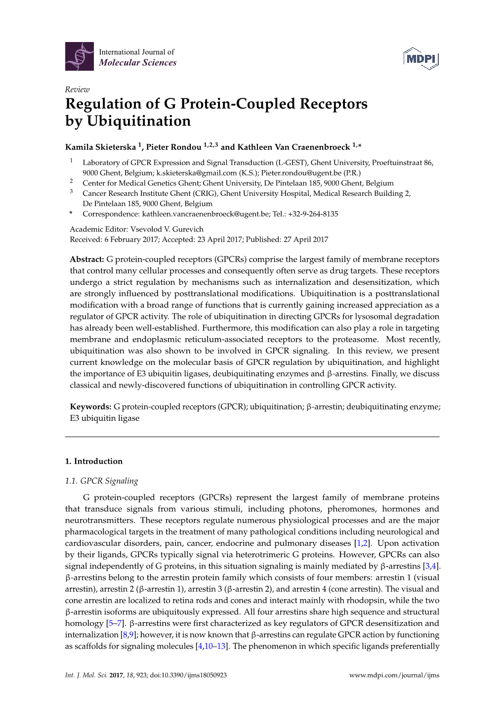 Regulation of G Protein-Coupled Receptors by Ubiquitination