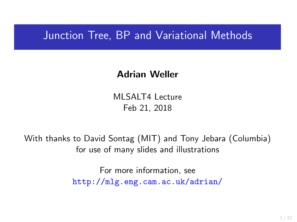 Junction Tree, BP and Variational Methods
