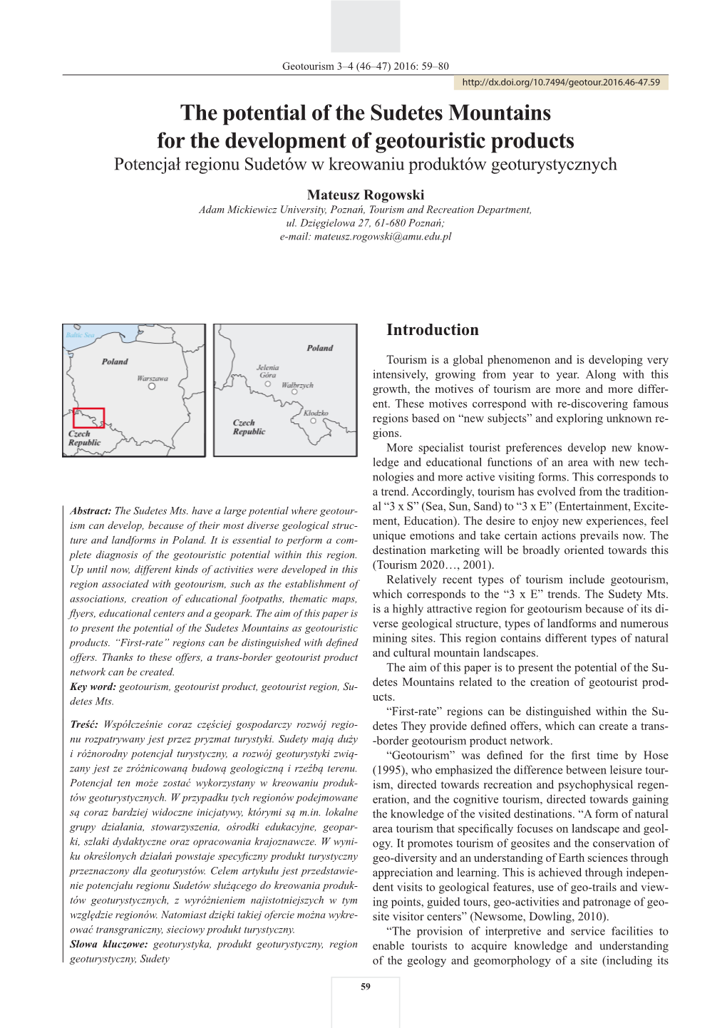 The Potential of the Sudetes Mountains for the Development Of