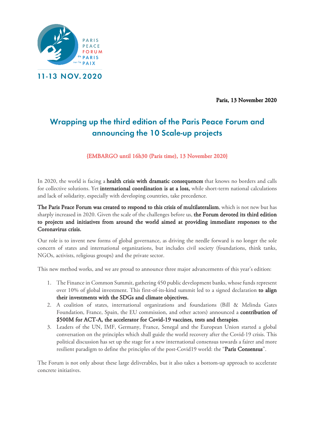 Wrapping up the Third Edition of the Paris Peace Forum and Announcing the 10 Scale-Up Projects