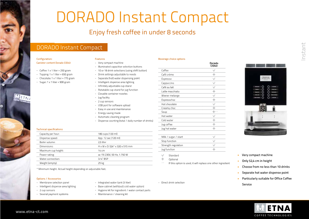 DORADO Instant Compact Enjoy Fresh Coffee in Under 8 Seconds