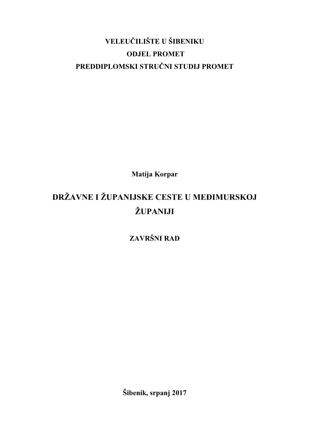 Državne I Županijske Ceste U Međimurskoj Županiji