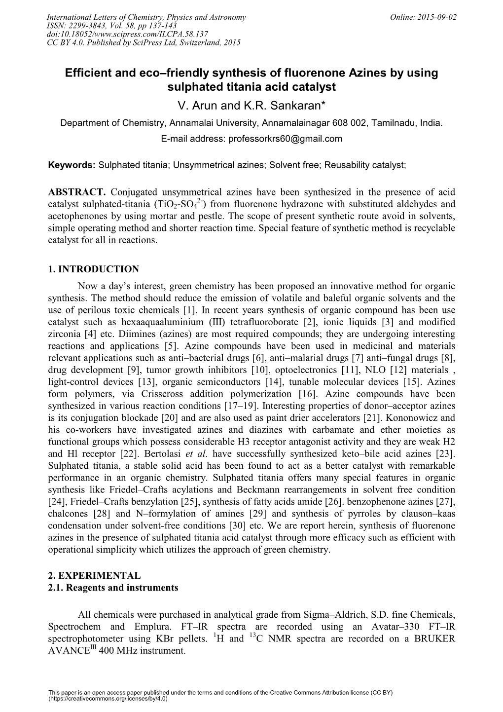 Efficient and Eco-Friendly Synthesis of Fluorenone Azines by Using