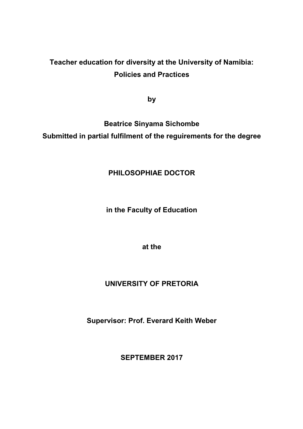 Teacher Education for Diversity at the University of Namibia: Policies and Practices