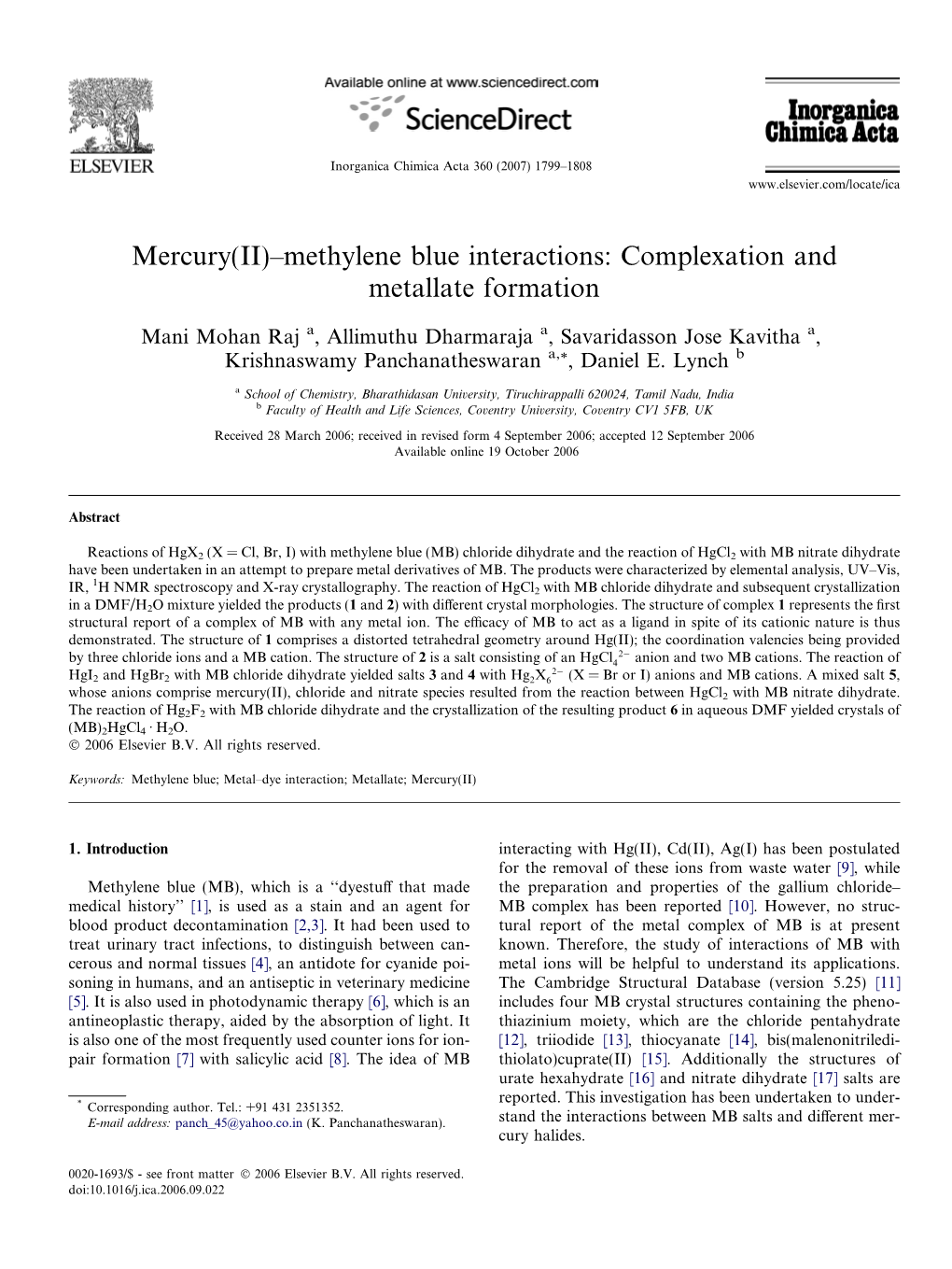 Methylene Blue Interactions: Complexation and Metallate Formation