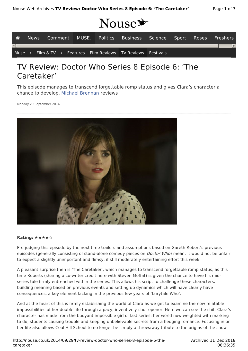 TV Review: Doctor Who Series 8 Episode 6: 'The Caretaker' | Nouse