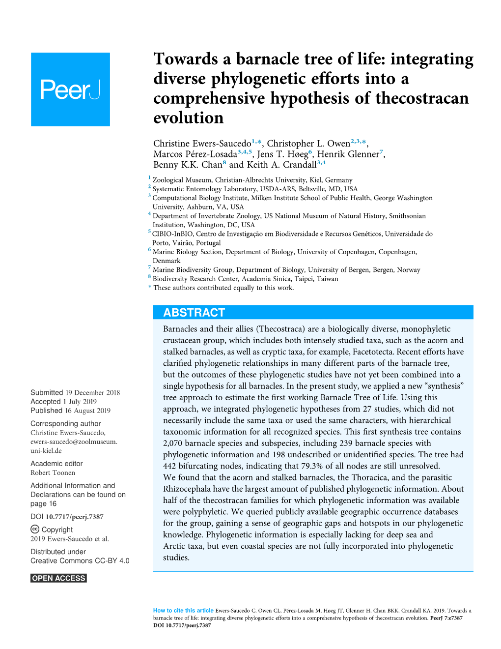 Towards a Barnacle Tree of Life: Integrating Diverse Phylogenetic Efforts Into a Comprehensive Hypothesis of Thecostracan Evolution