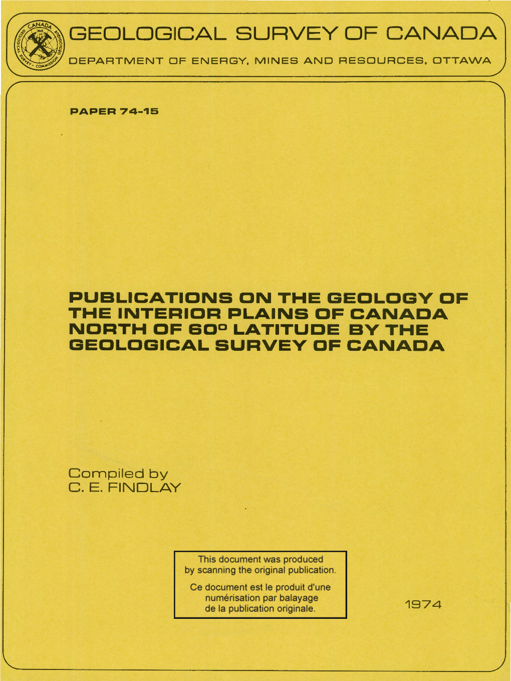 Publications on the Geology of the Interior Plains of Canada North of 60° Latitude by the Geological Survey of Canada