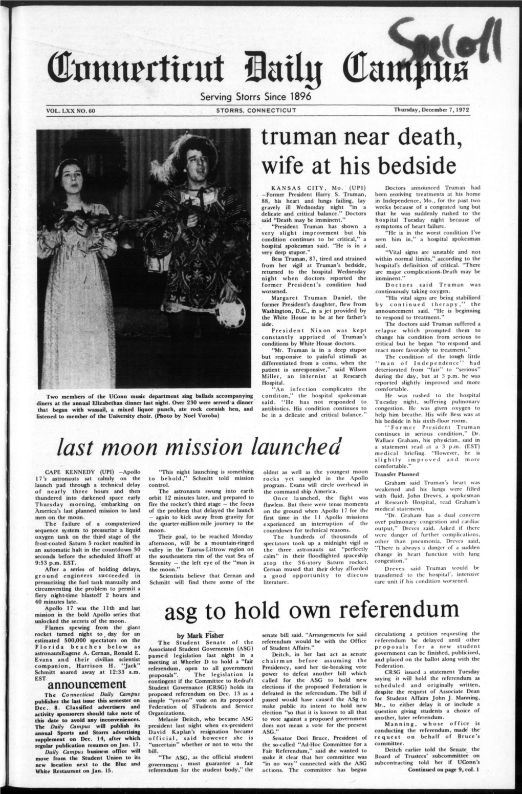 Truman Near Death, Wife at His Bedside Last Moon Mission Launched Asg To