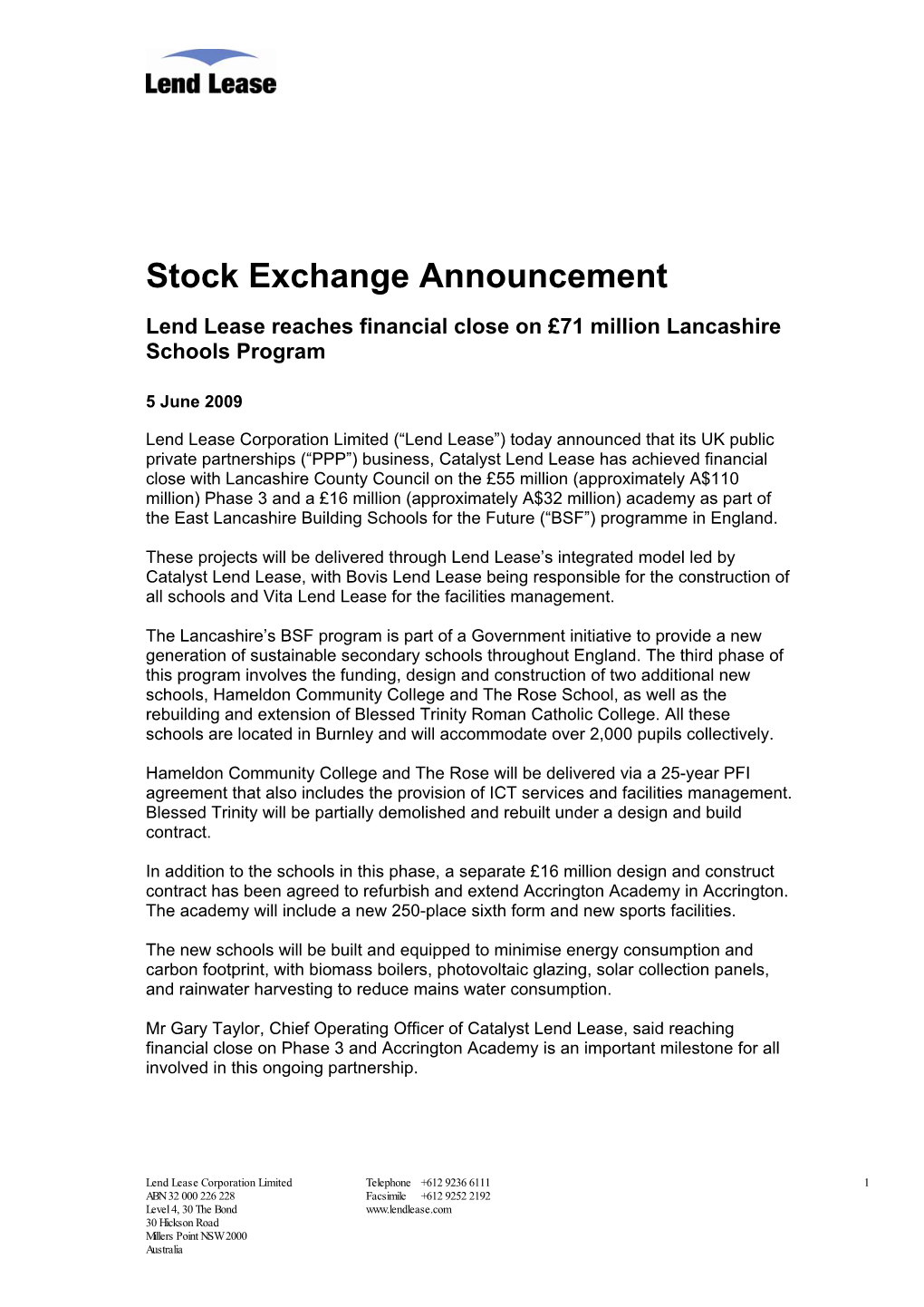 Stock Exchange Announcement