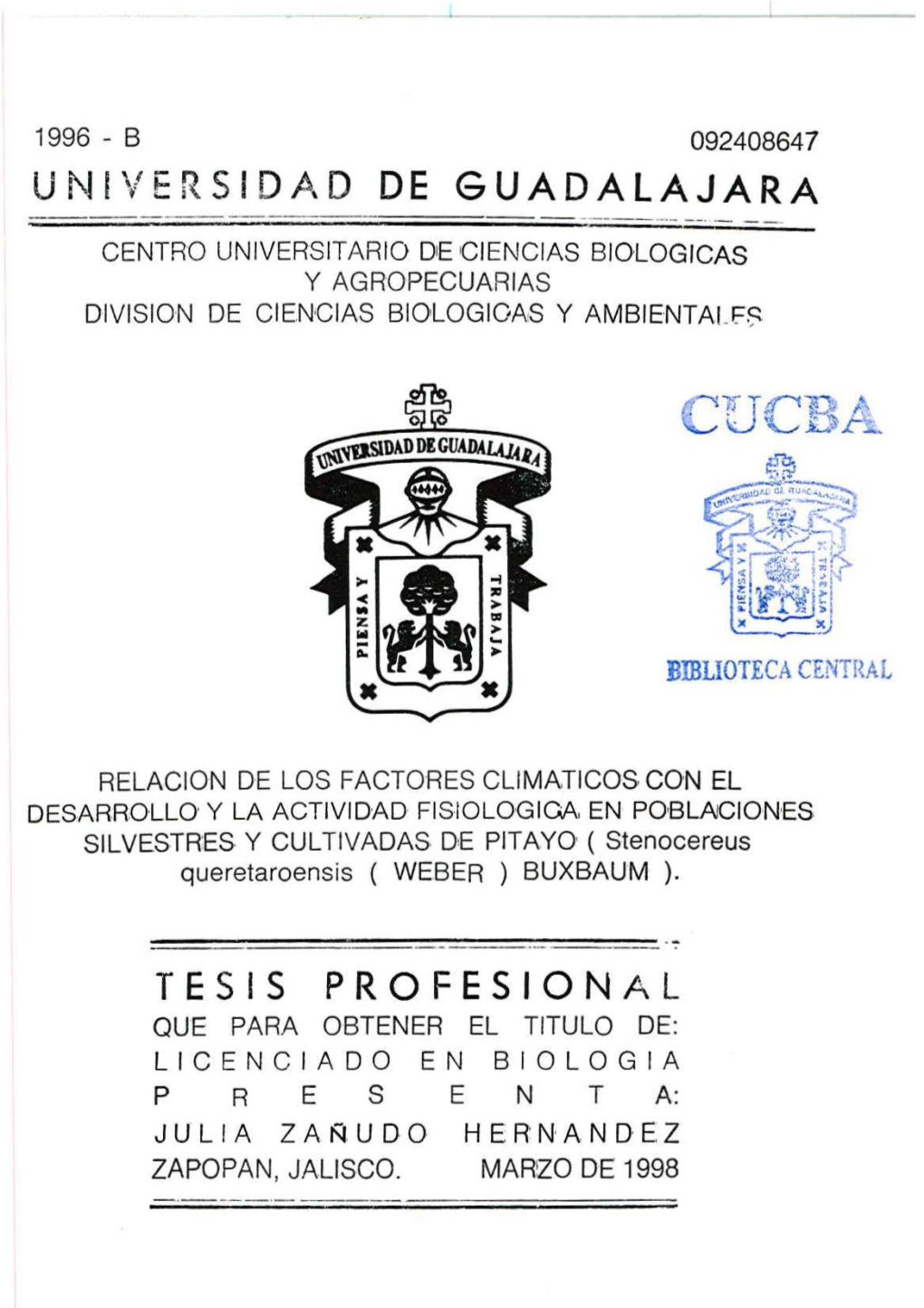 Universid,Ad De Guadalajara Tesis Profesional