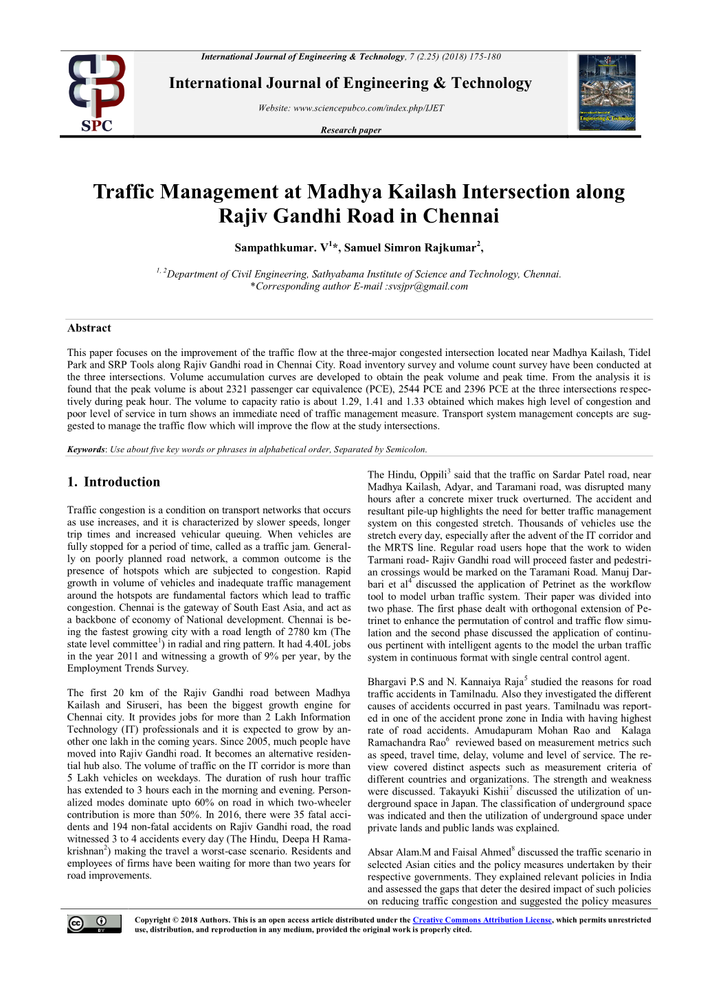 Traffic Management at Madhya Kailash Intersection Along Rajiv Gandhi Road in Chennai