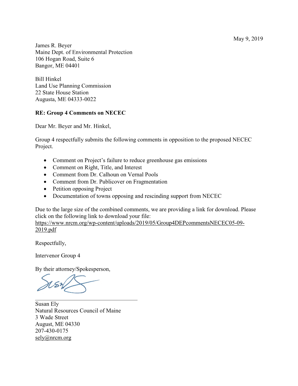 May 9, 2019 James R. Beyer Maine Dept. of Environmental Protection 106 Hogan Road, Suite 6 Bangor, ME 04401