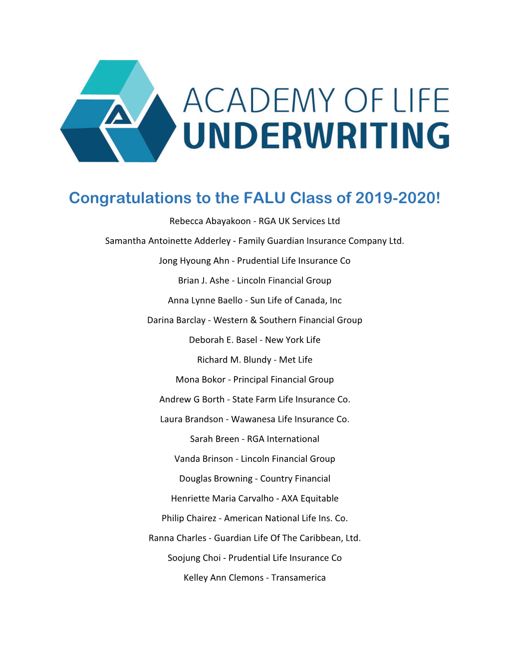 Congratulations to the FALU Class of 2019-2020!