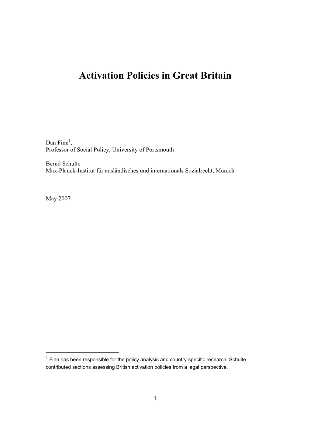 Activation Policies in Great Britain