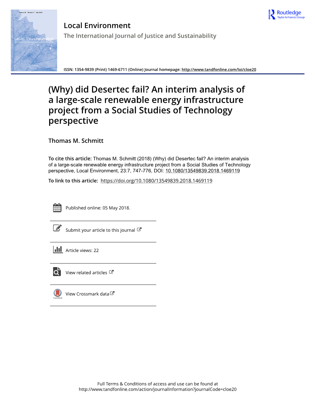(Why) Did Desertec Fail? an Interim Analysis of a Large-Scale Renewable Energy Infrastructure Project from a Social Studies of Technology Perspective