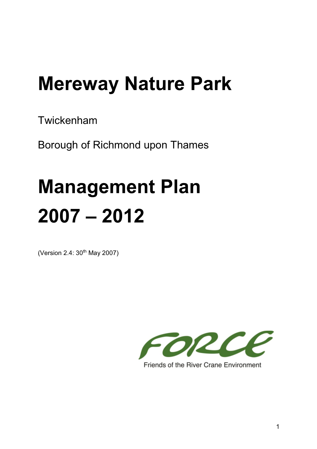 Mereway Nature Park Management Plan