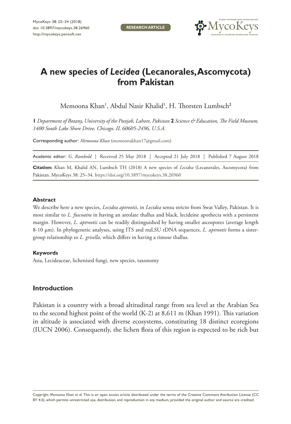 ﻿A New Species of Lecidea (Lecanorales, Ascomycota) From