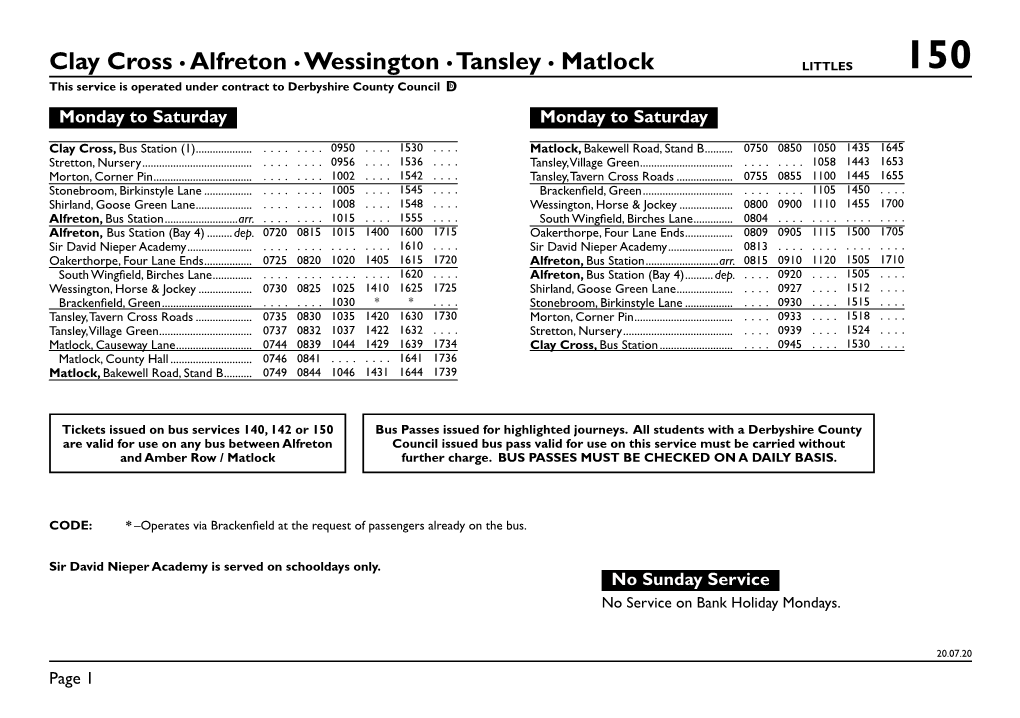 Clay Cross • Alfreton • Wessington • Tansley • Matlock