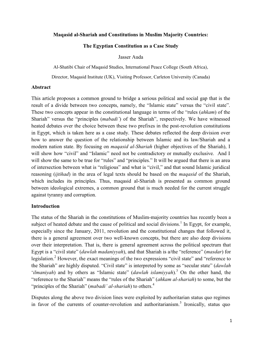 Maqasid Al-Shariah and Constitutions in Muslim Majority Countries: The