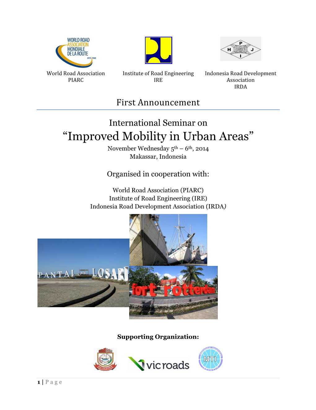 “Improved Mobility in Urban Areas” November Wednesday 5Th – 6Th, 2014 Makassar, Indonesia
