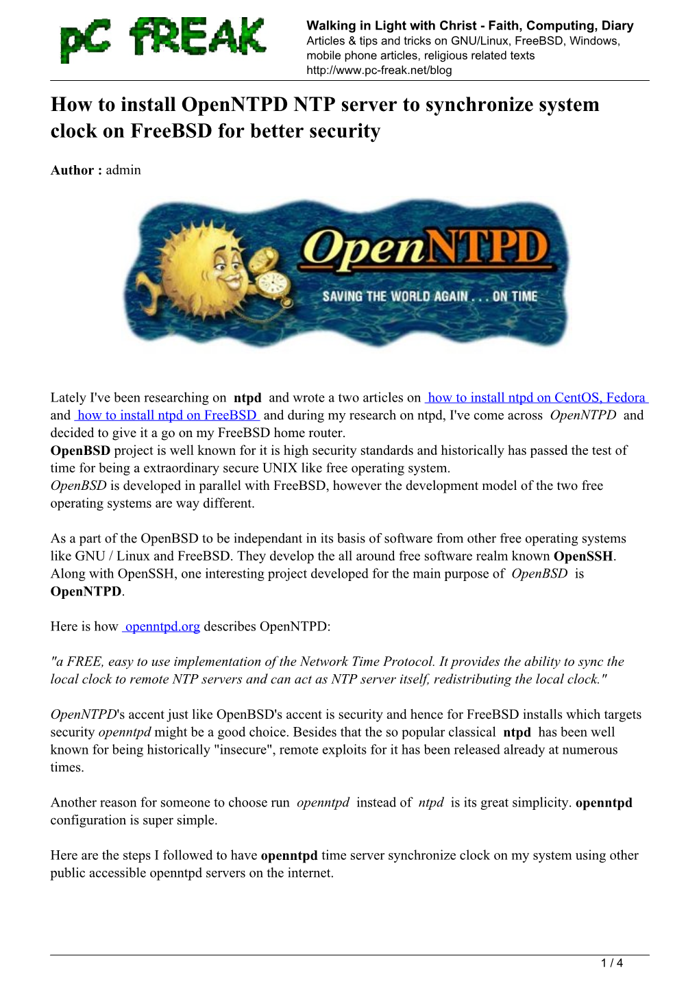 How to Install Openntpd NTP Server to Synchronize System Clock on Freebsd for Better Security