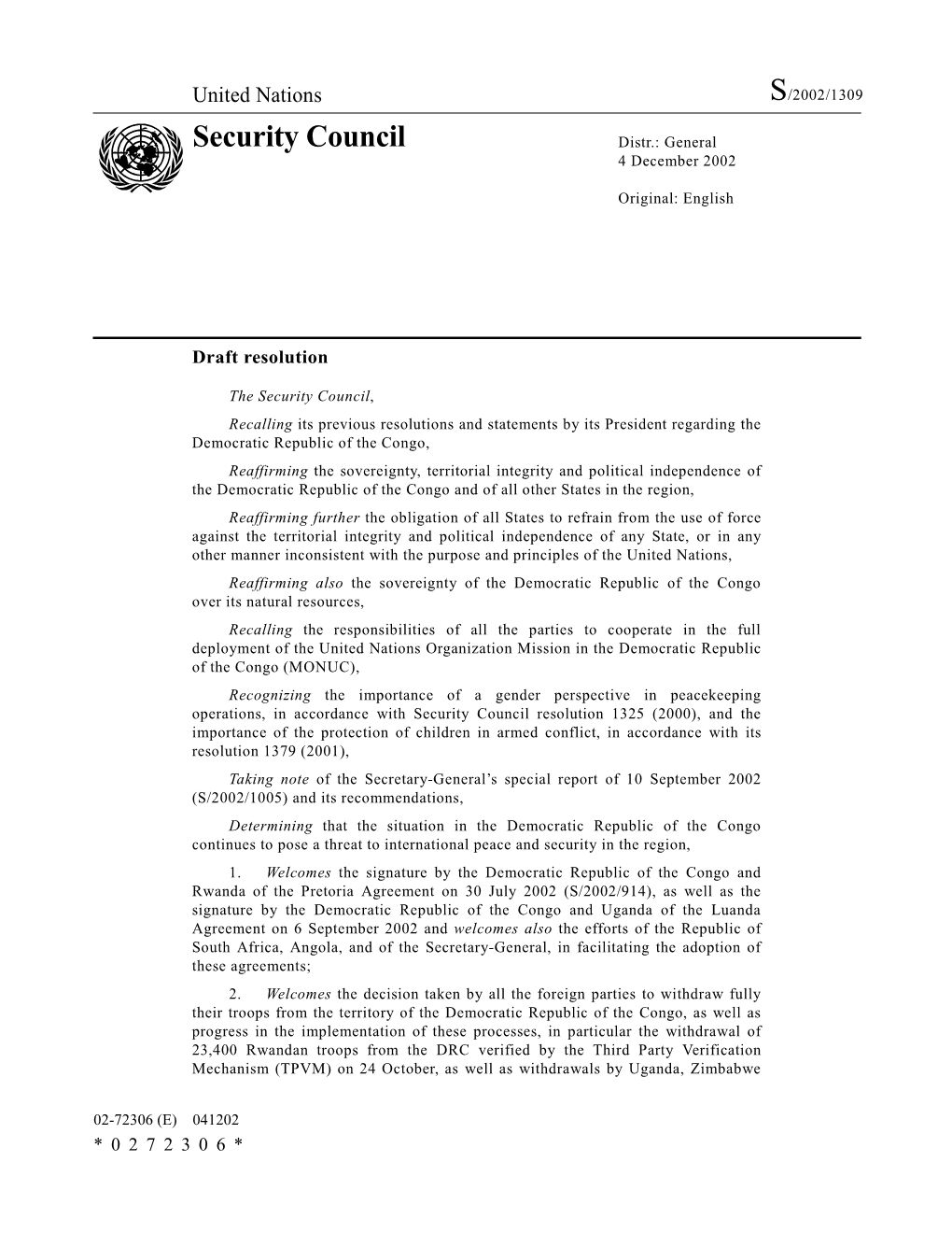 Security Council Distr.: General 4 December 2002