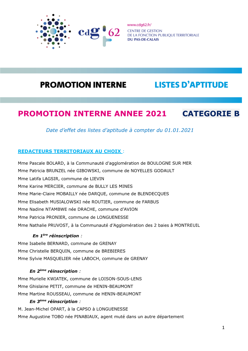 Promotion Interne Annee 2021 Categorie B