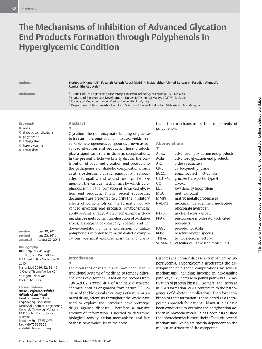 The Mechanisms of Inhibition of Advanced Glycation End Products Formation Through Polyphenols in Hyperglycemic Condition