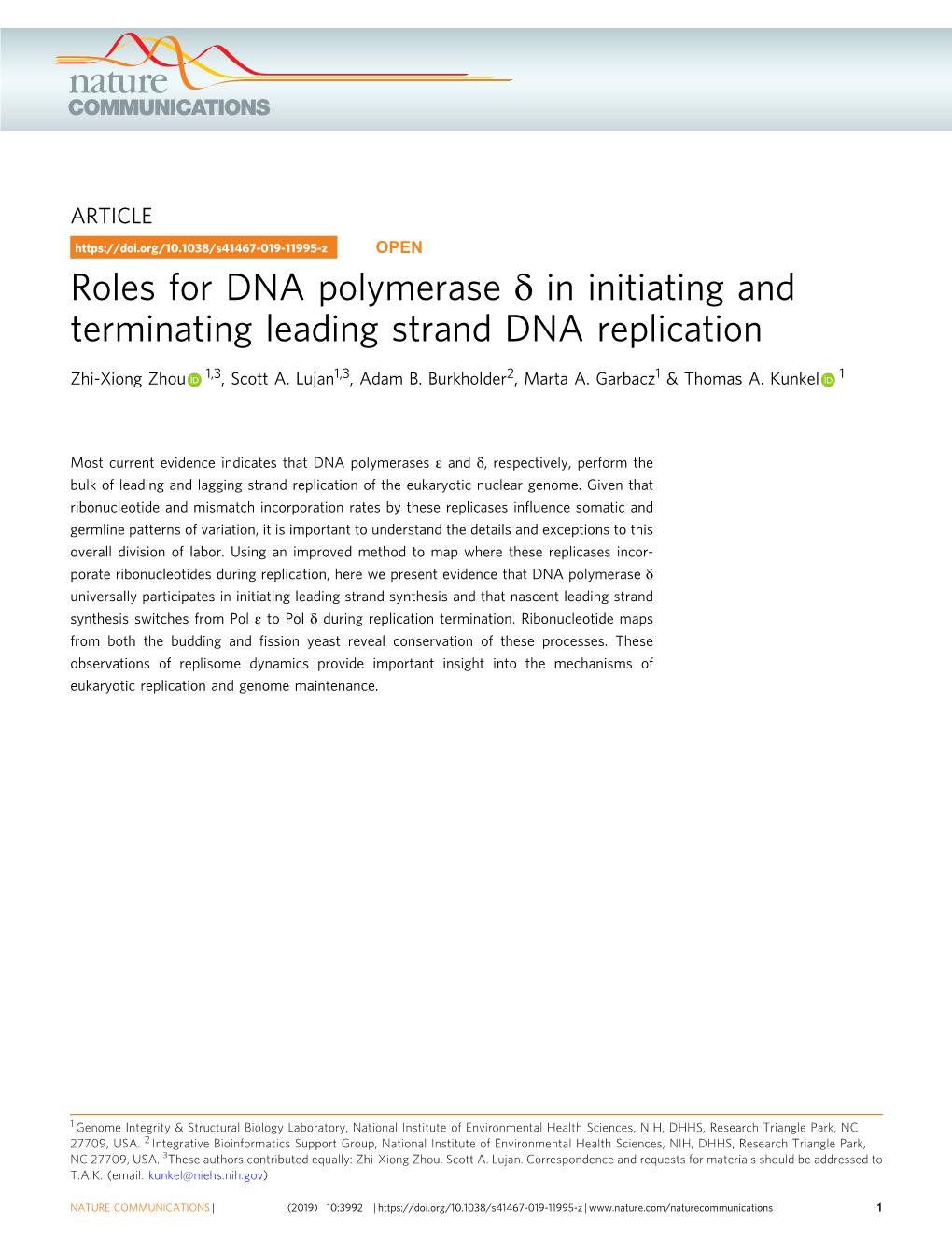 Roles for DNA Polymerase Нє in Initiating and Terminating Leading Strand DNA Replication